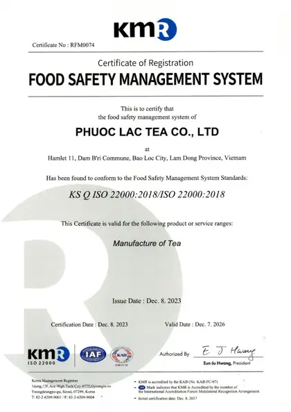 Giấy chứng nhận ISO 22000:2018